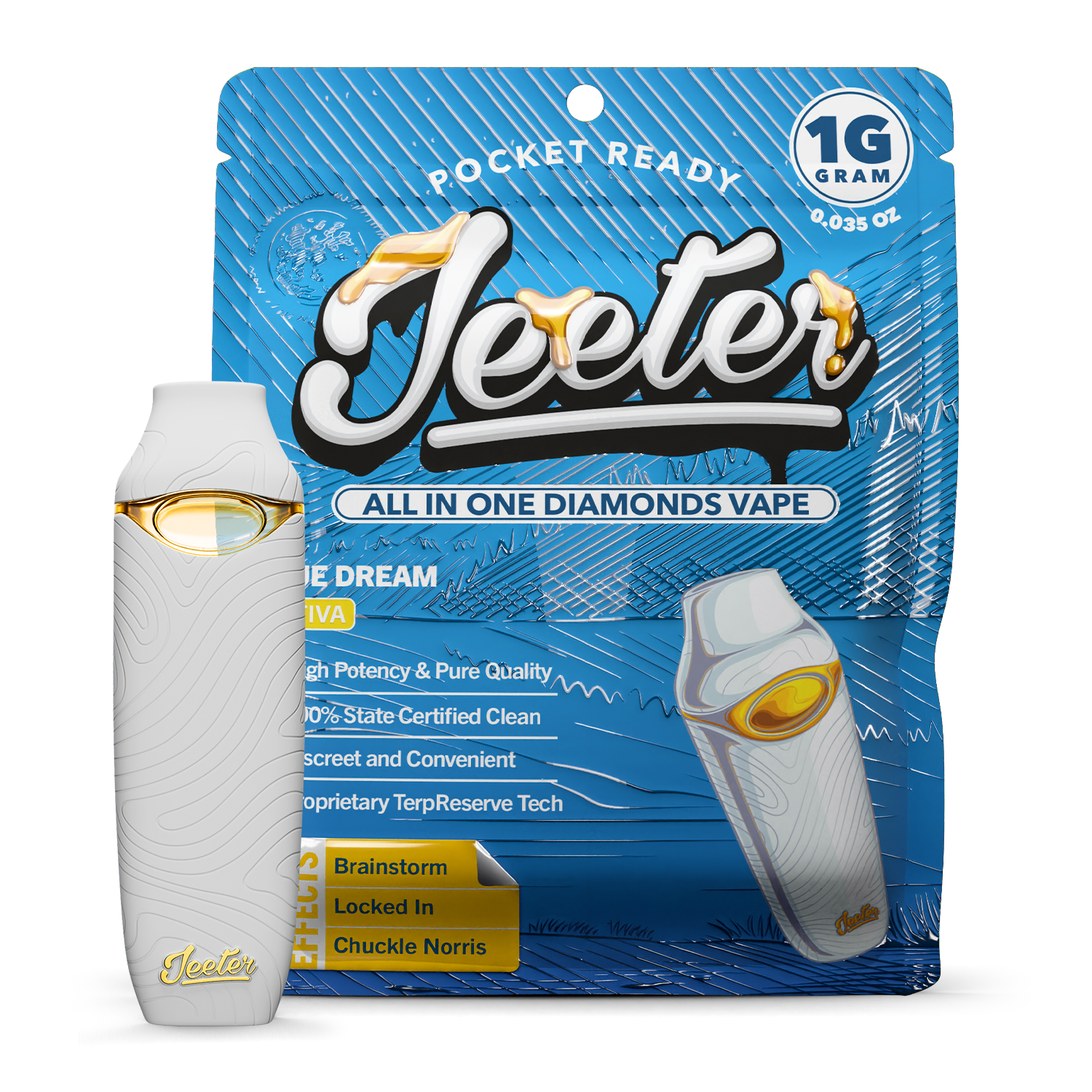 Blue Dream Live Resin Vape by Jeeter – Premium Cannabis Vape Cartridge Blue Dream live resin vape by Jeeter crafted with high-quality cannabis extract, delivering potent effects, sweet berry and citrus terpene flavor, and a smooth, flavorful vaping experience.