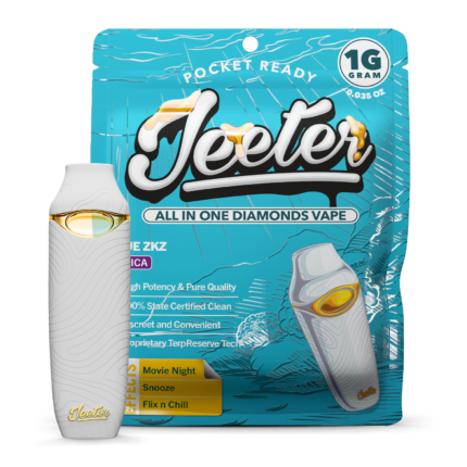 Blue ZKZ live resin vape by Jeeter crafted with high-quality cannabis extract, delivering potent effects, sweet berry and fruity terpene flavor, and a smooth, flavorful vaping experience.
