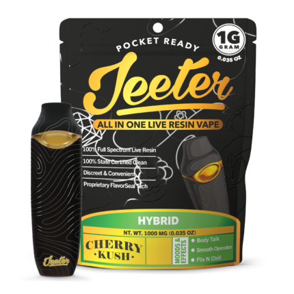 Cherry Kush live resin vape by Jeeter crafted with high-quality cannabis extract, delivering potent effects, sweet cherry and earthy terpene flavor, and a smooth, flavorful vaping experience.