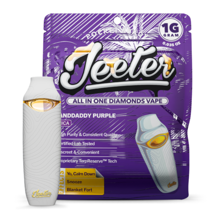 Granddaddy Purp Jeeter live resin vape crafted with high-quality cannabis extract, delivering potent effects, sweet grape and berry terpene flavor, and a smooth, flavorful vaping experience.