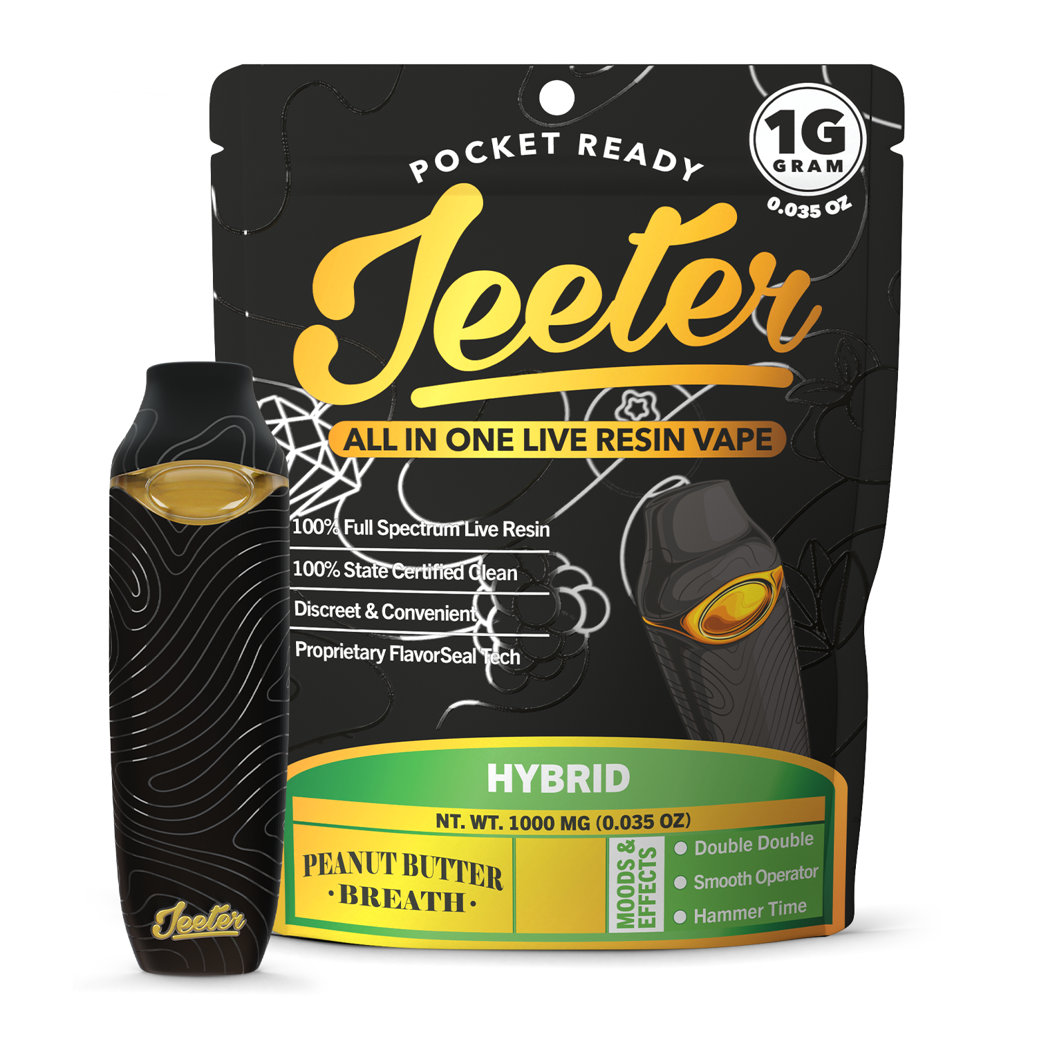 Peanut Butter Breath Live Resin Vape by Jeeter – Premium Cannabis Vape Cartridge Peanut Butter Breath live resin vape by Jeeter crafted with high-quality cannabis extract, delivering potent effects, nutty earthy and creamy terpene flavor, and a smooth, flavorful vaping experience.