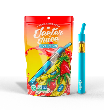 Strawnana Jeeter infused pre-roll made with premium indoor cannabis flower, coated in kief for elevated potency, sweet strawberry-banana flavor notes, and a smooth slow burn.